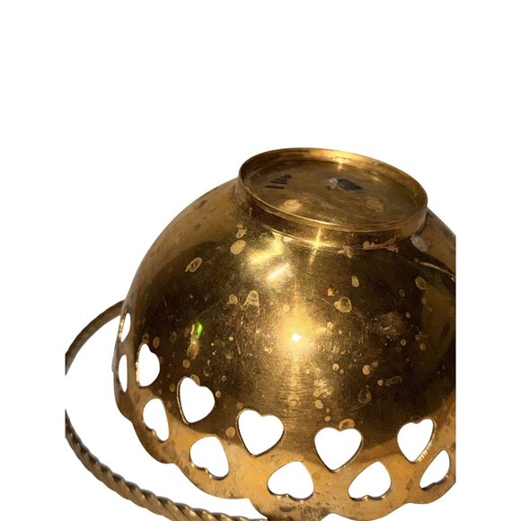 Vintage Brass Heart Cutout Basket With Twisted Handle - 5" Diameter x 4" Height - Picture 3 of 6